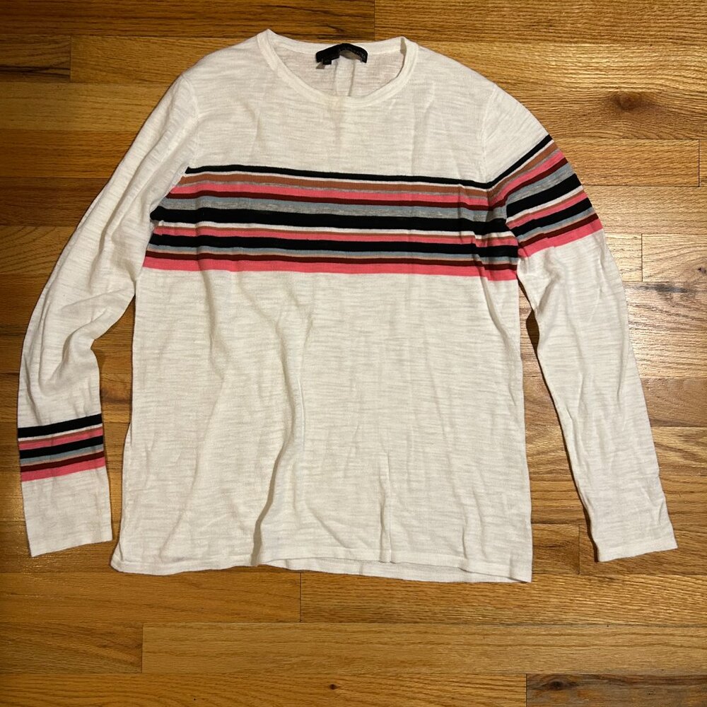 Womens 360 Sweater White Multicolor Striped Light Knit Cotton Sweater XS COLOR: